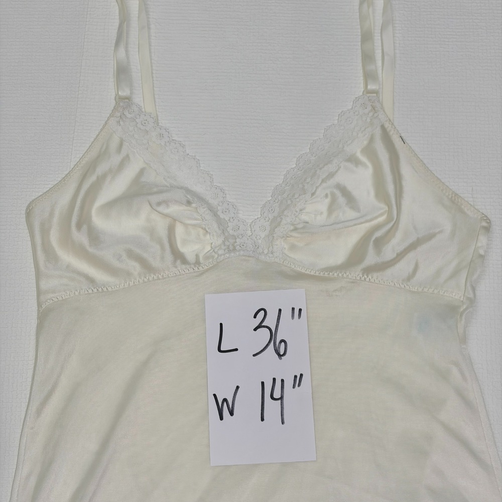 Vintage Coquette Full Slip Lace Trim Antron III Ballet Nylon Bridal Ivory - Picture 6 of 12